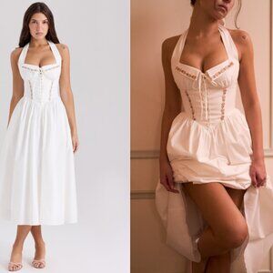 House of CB 'Emilia' White Cotton Halter Neck Midi Dress NWOT